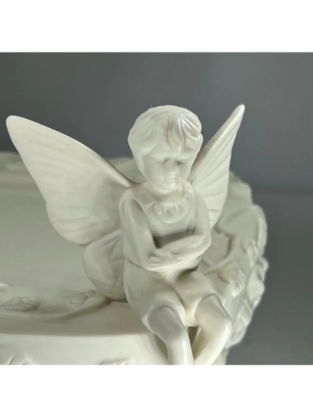 PartyLite Boy Fairy Pillar Candle Holder Retired Angel Enchantment Bisque White